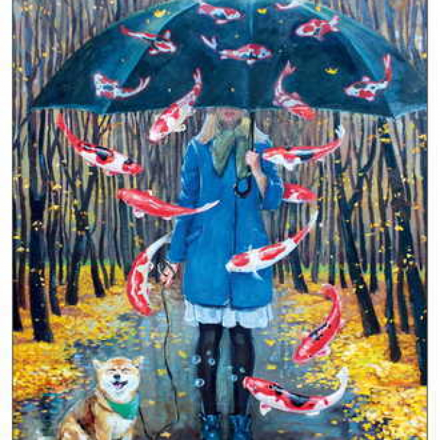 Ansichtkaart Het Regent Koi Karpers. 